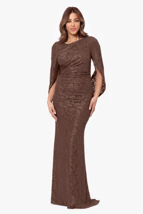 Gina Glitter Lace Cape Back Gown