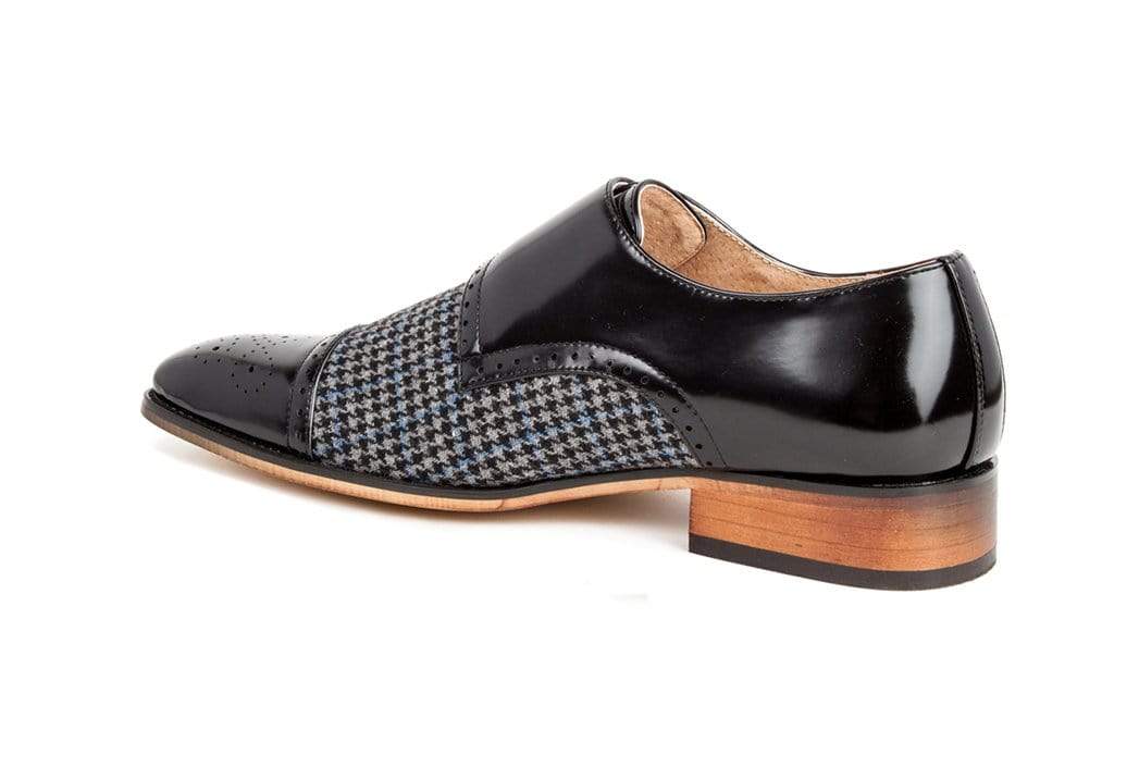 Gino Vitale Double Monk Strap Houndstooth Medallion Cap Toe Dress Shoes