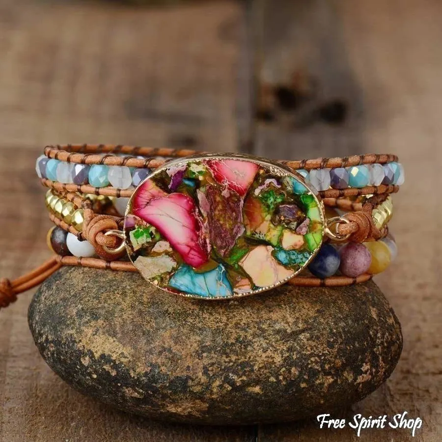 Handmade Color Splash Jasper Wrap Bracelet