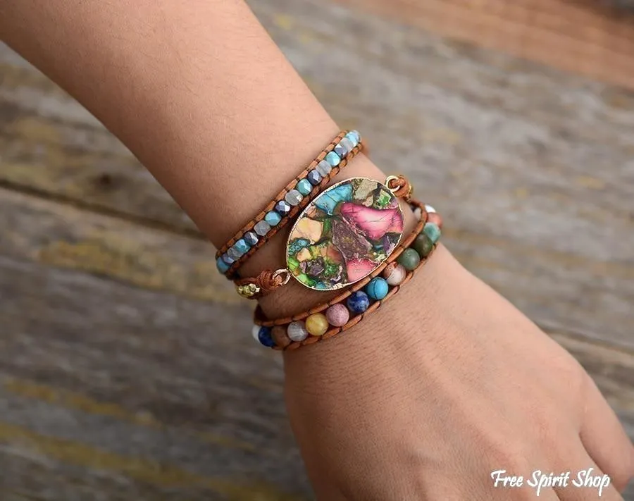 Handmade Color Splash Jasper Wrap Bracelet