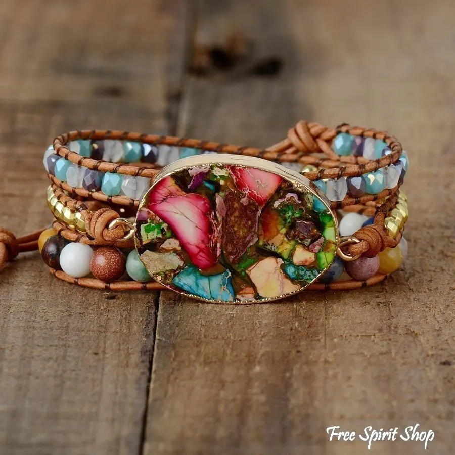 Handmade Color Splash Jasper Wrap Bracelet