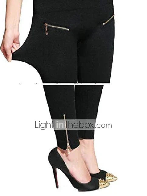 High Waist Cotton Blend Leggings with Front Wave Drill Design and Practical Pocket - S M L XL XXL