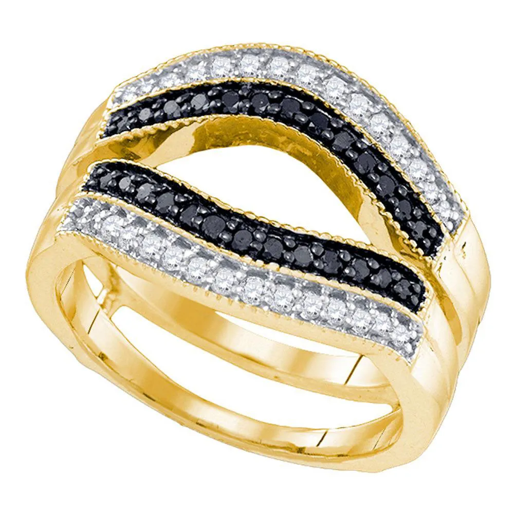 Keene Jewelers 10kt Yellow Gold Womens Round Black Color Enhanced Diamond Wrap Ring Guard Enhancer 1/2 Cttw