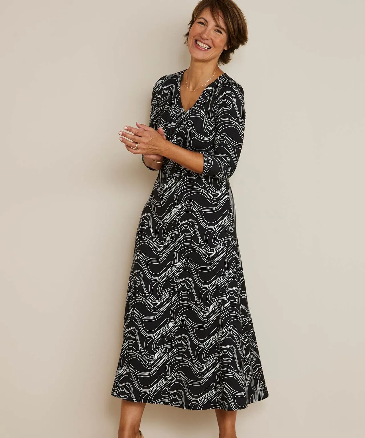 Knot Front V-Neck Printed Dress