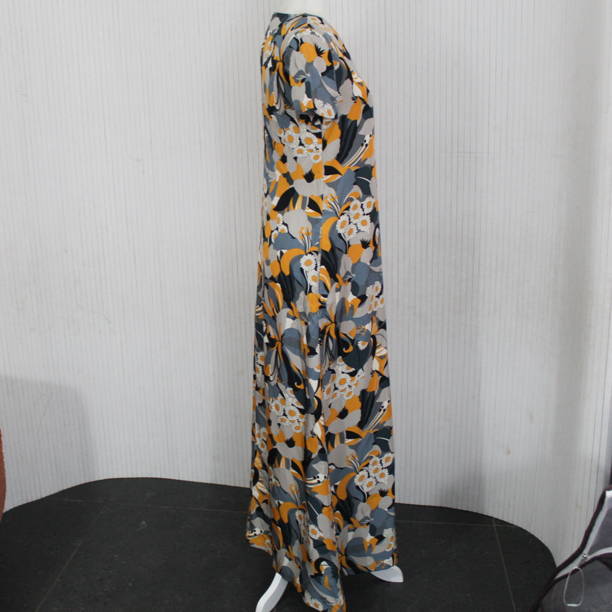 La Double J Pewter & Goldenrod Print Silk Maxi Dress XS/S