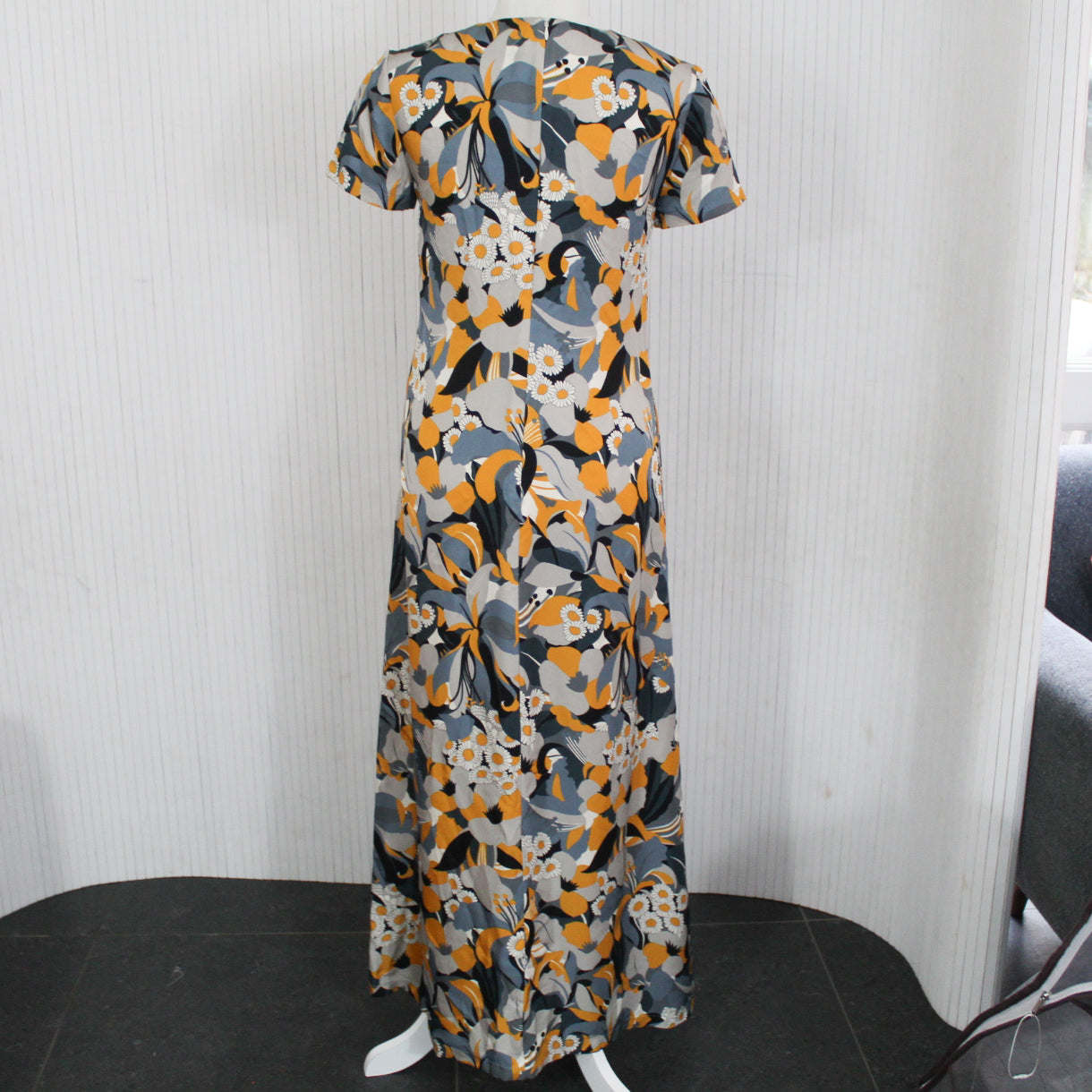 La Double J Pewter & Goldenrod Print Silk Maxi Dress XS/S