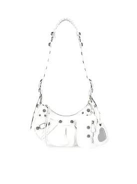 Le Cagole XS Shoulder Bag in white Arena lambskin, aged silver hardware