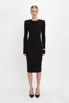 Long Sleeve T-Shirt Fitted Dress In Black