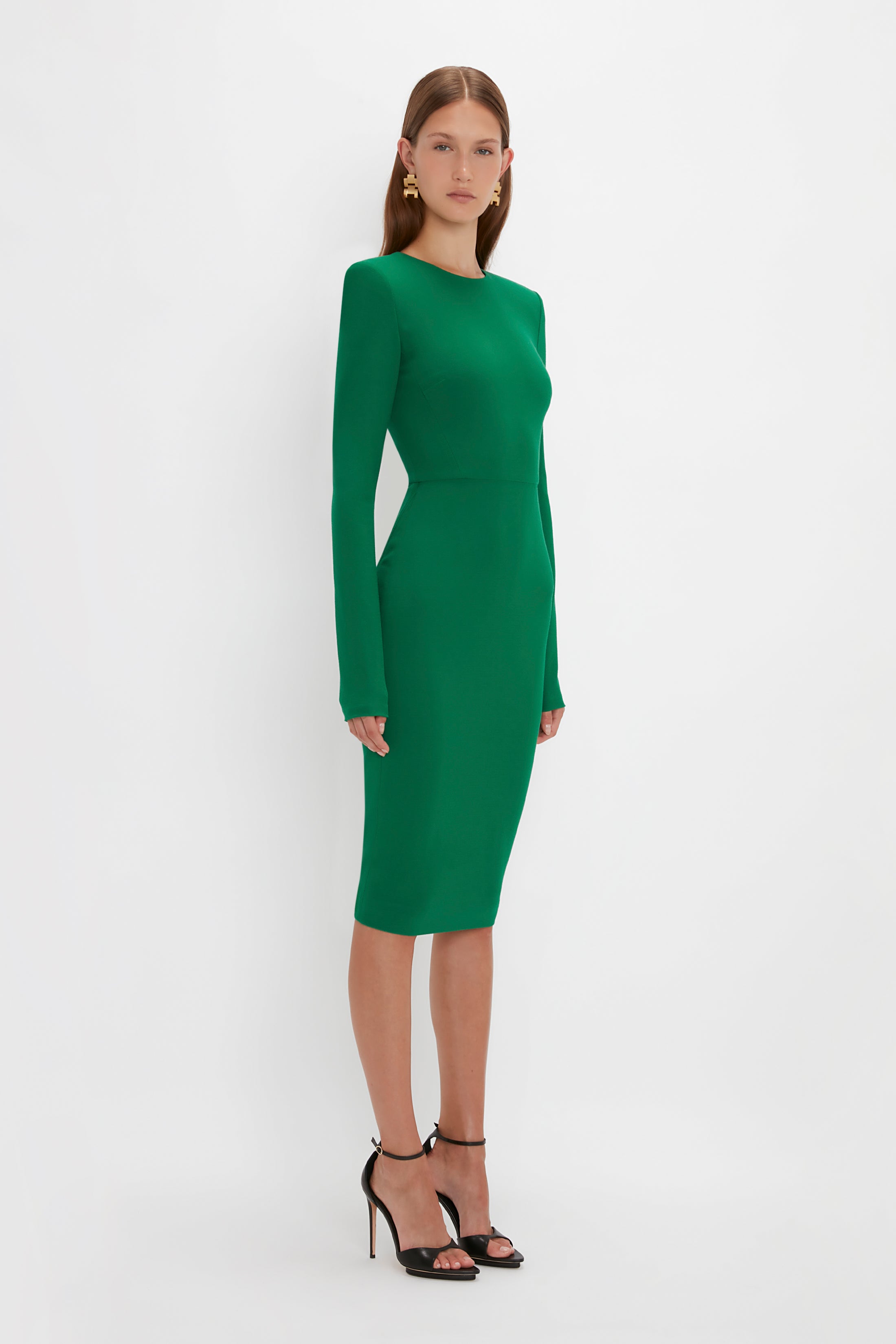 Long Sleeve T-Shirt Fitted Dress in Emerald