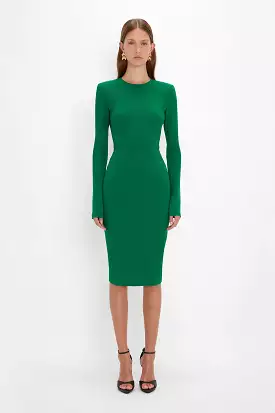 Long Sleeve T-Shirt Fitted Dress in Emerald