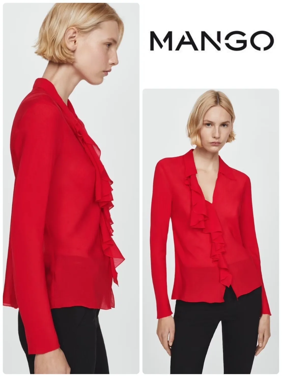 MANGO  |Ruffle neckline blouse