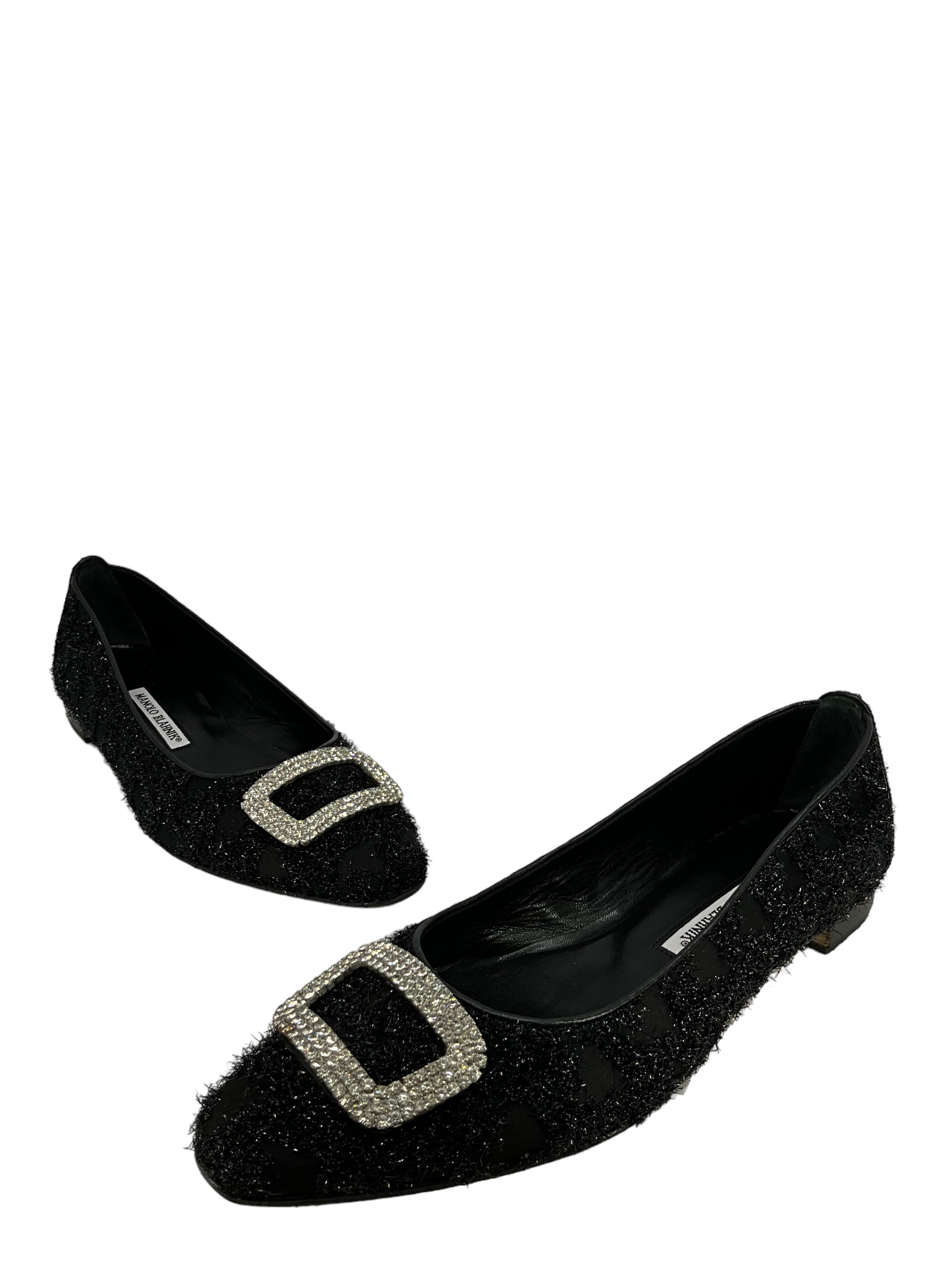 Manolo Blahnik Black Textured Fabric Flats Size 11