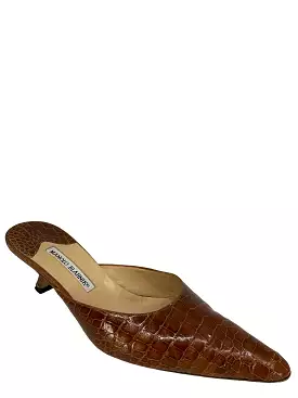 Manolo Blahnik Brown Alligator Mules Size 11