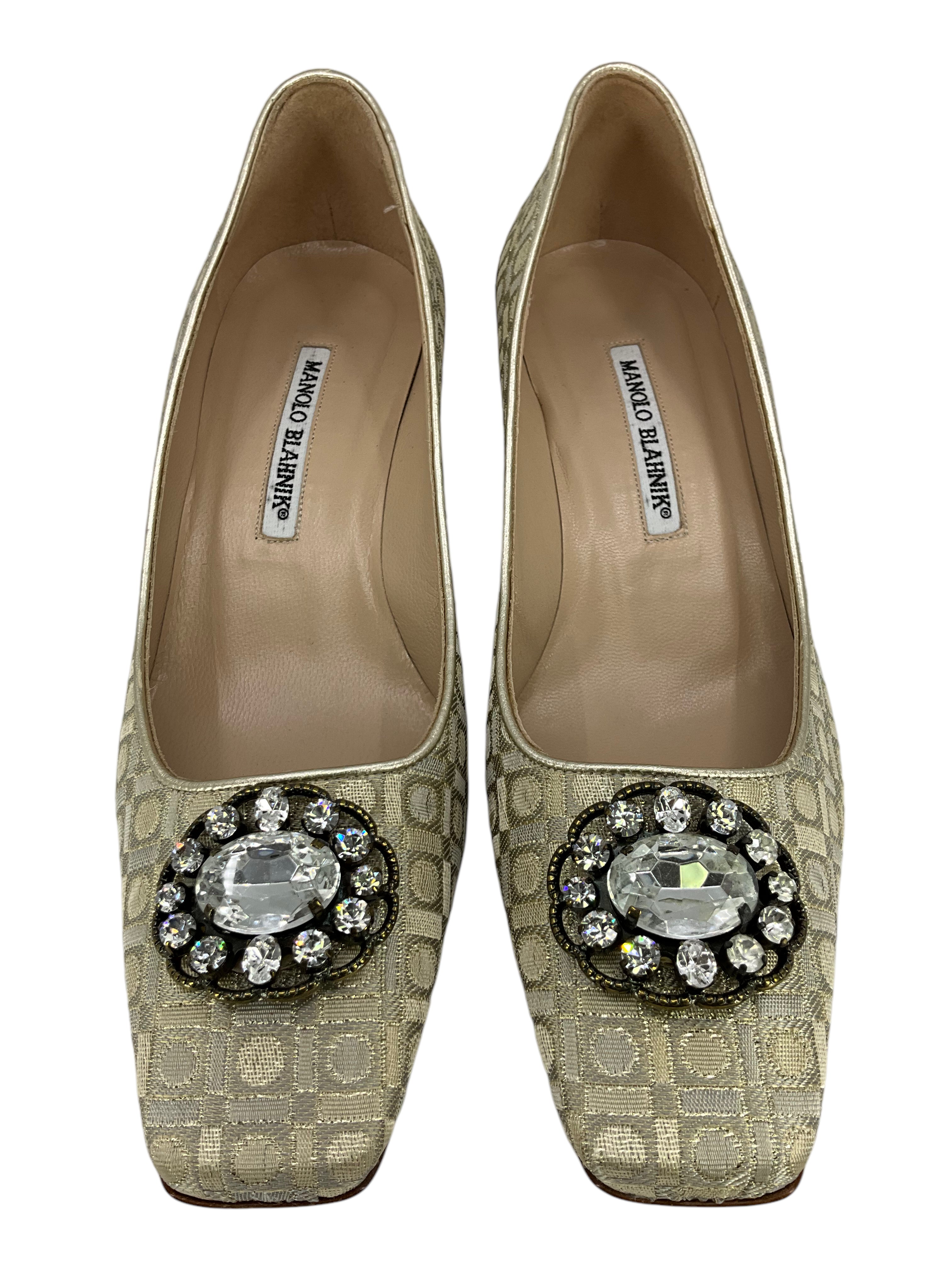 Manolo Blahnik Embellished Jacquard Pumps Size 8