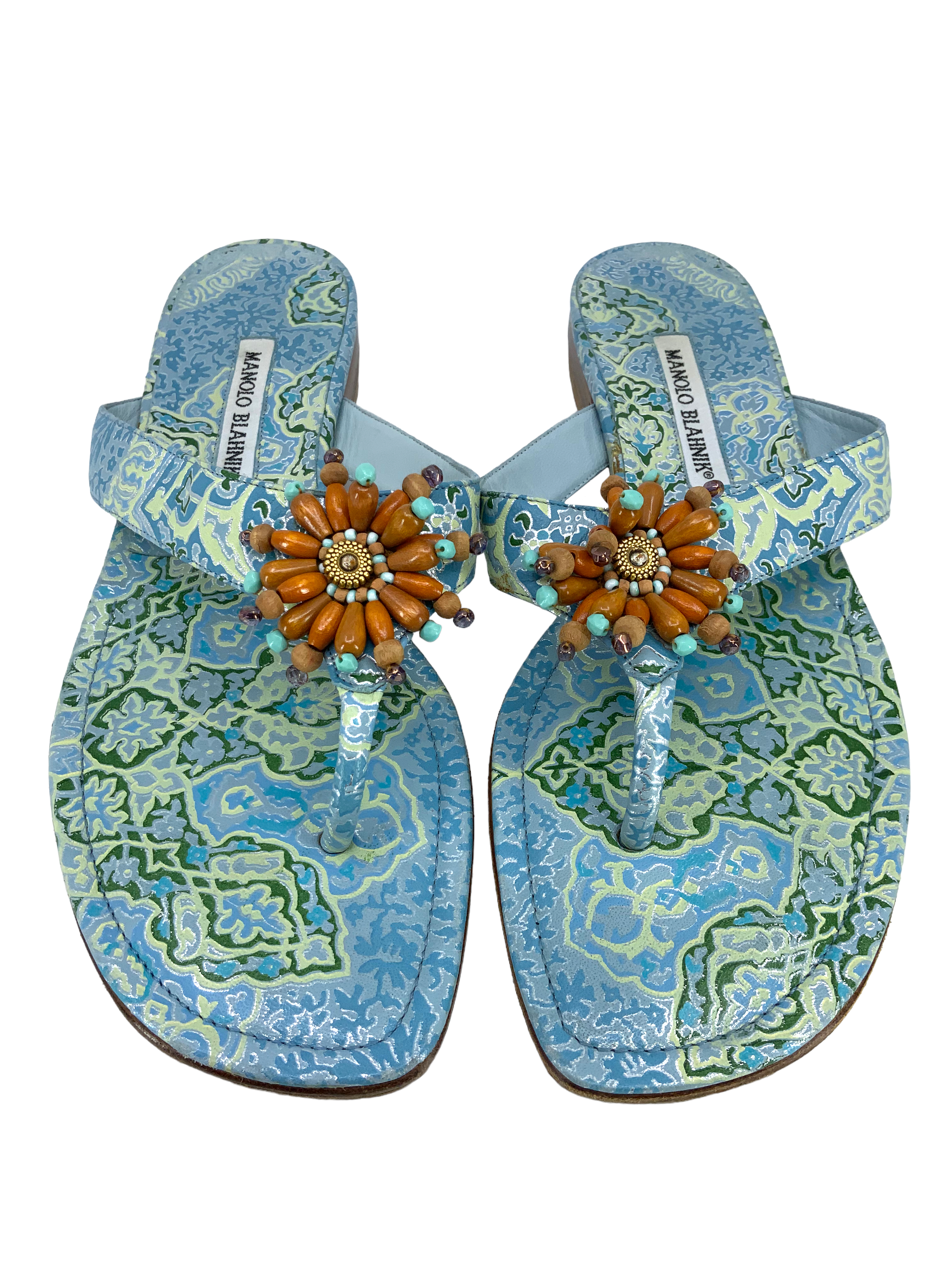 Manolo Blahnik Floral Printed Thong Sandals Size 11