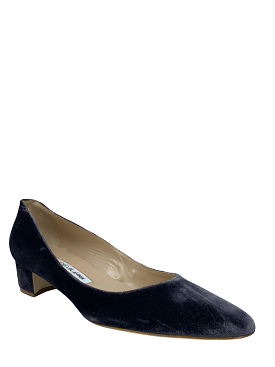 Manolo Blahnik Listony Block-Heel Velvet Pumps Size 8.5