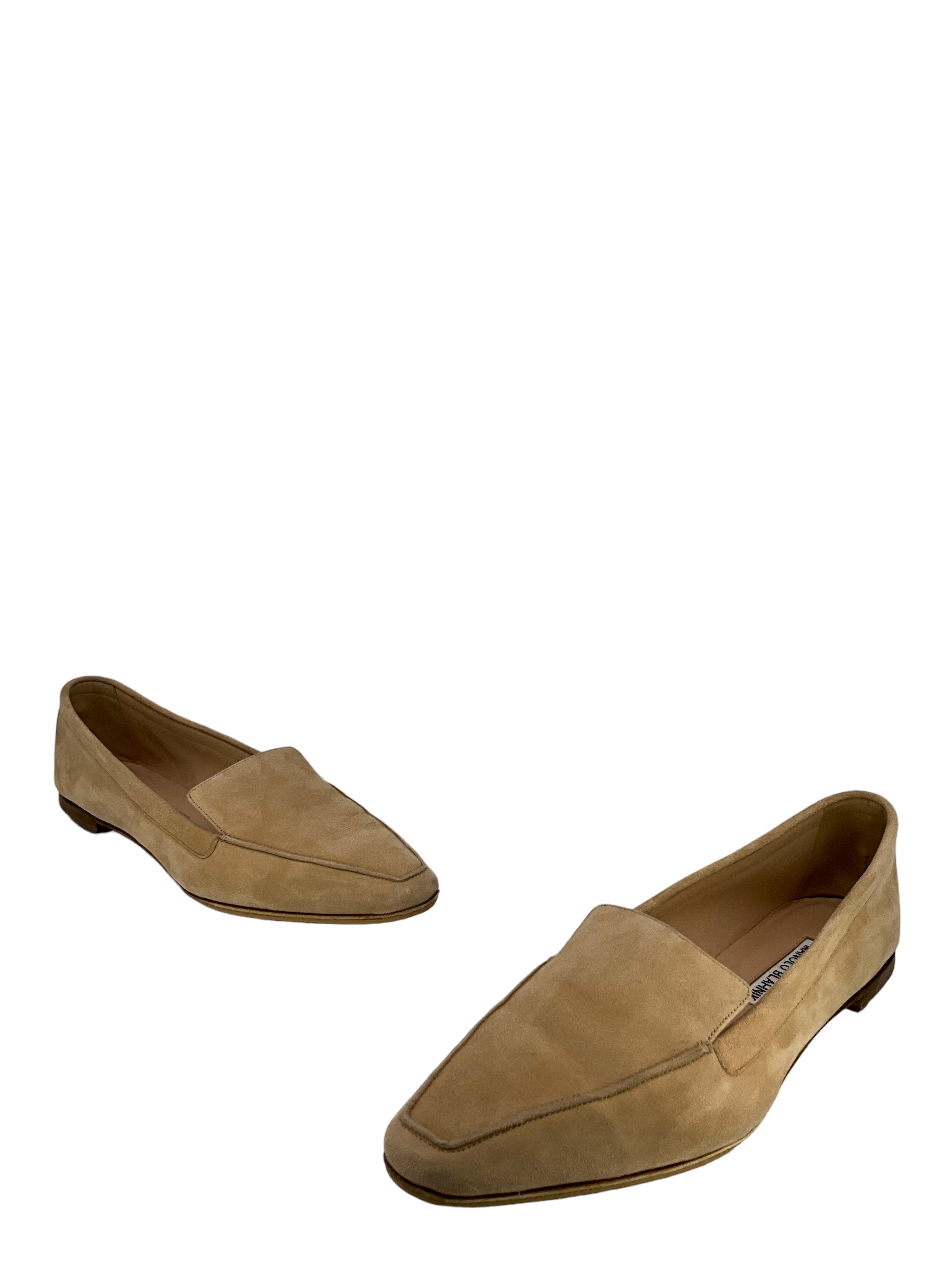 Manolo Blahnik Suede Almond Toe Loafers Size 9