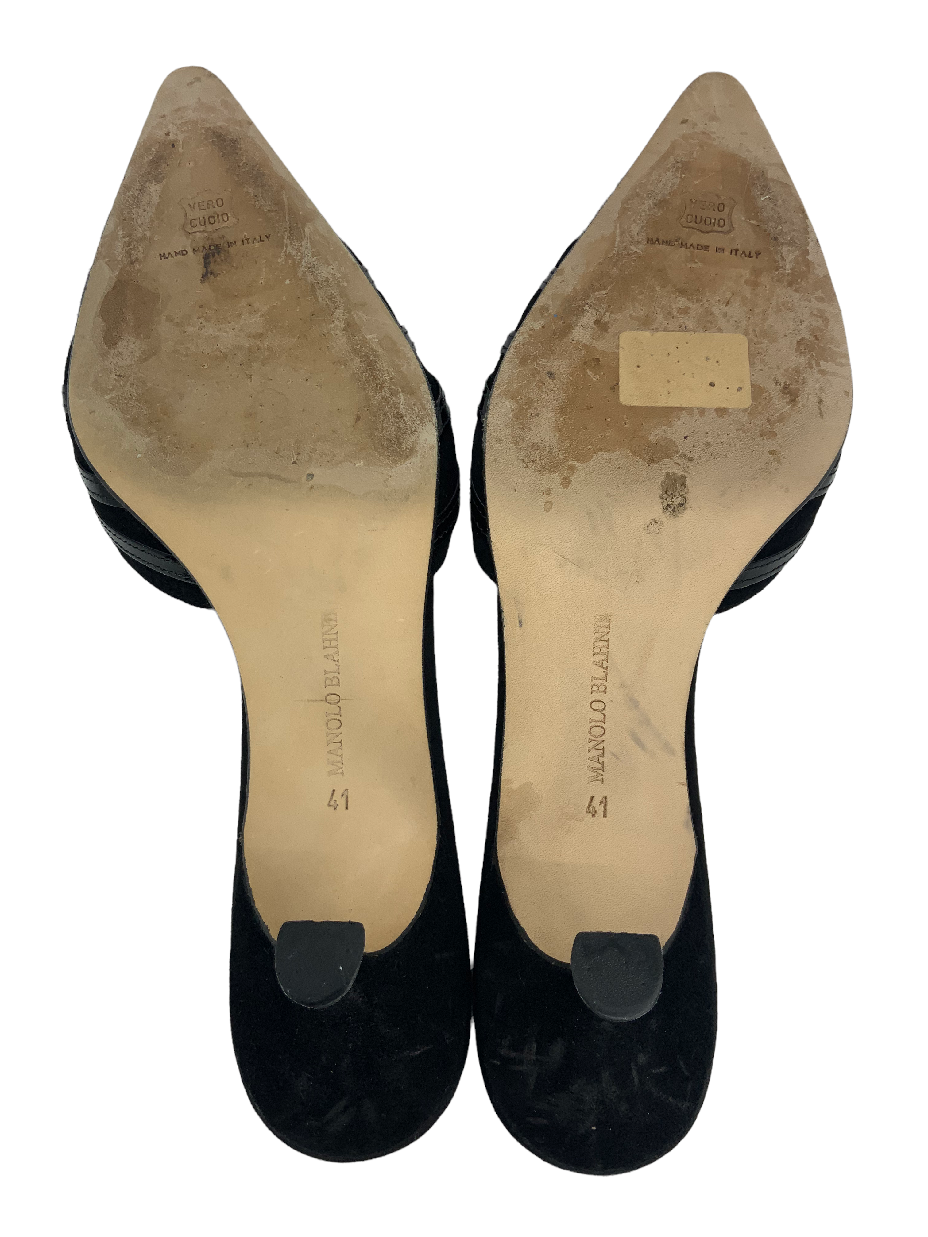 Manolo Blahnik Suede and Patent Leather Point Toe Mules Size 11