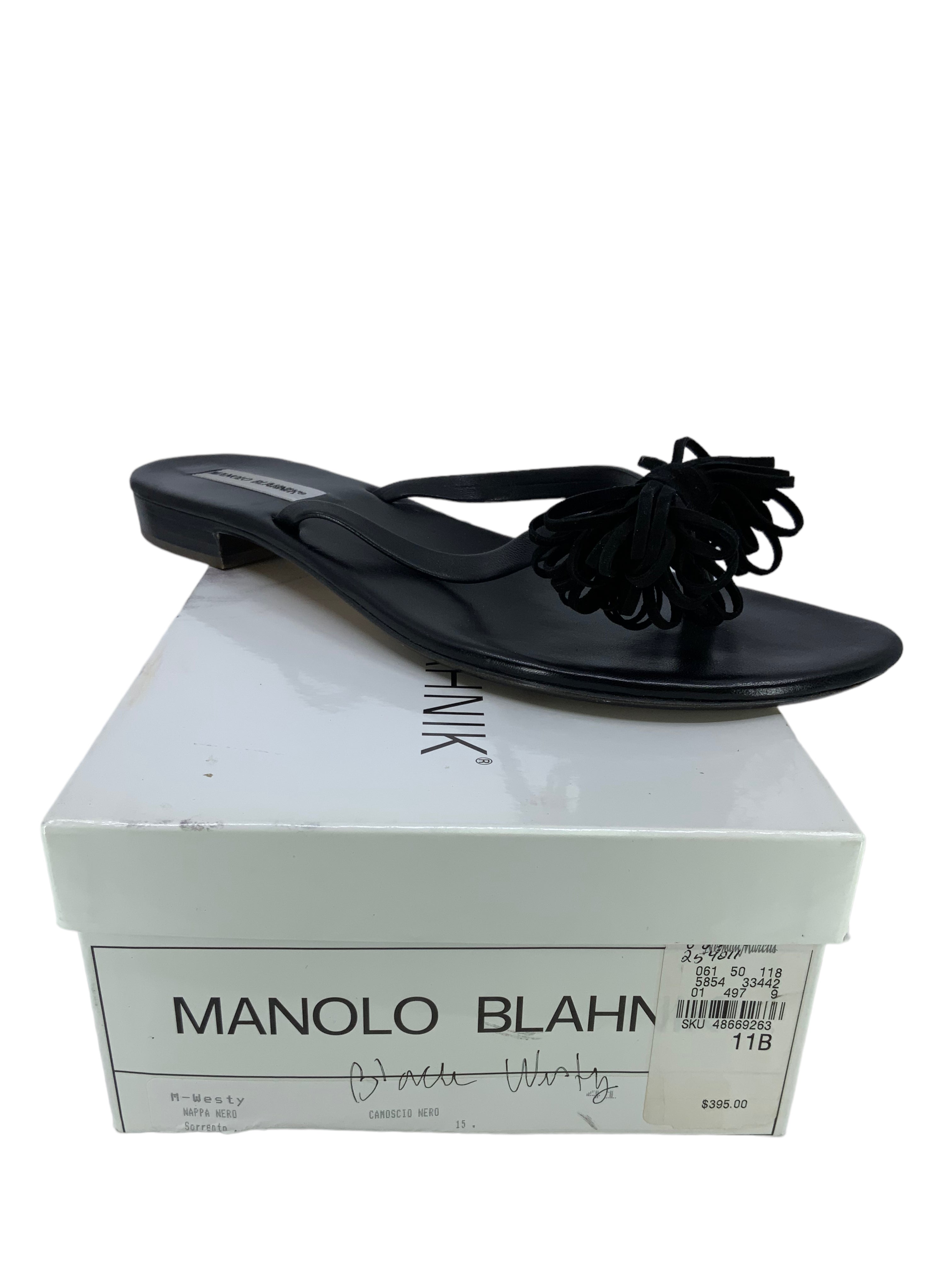 Manolo Blahnik Suede Tassel Thong Sandals Size 11