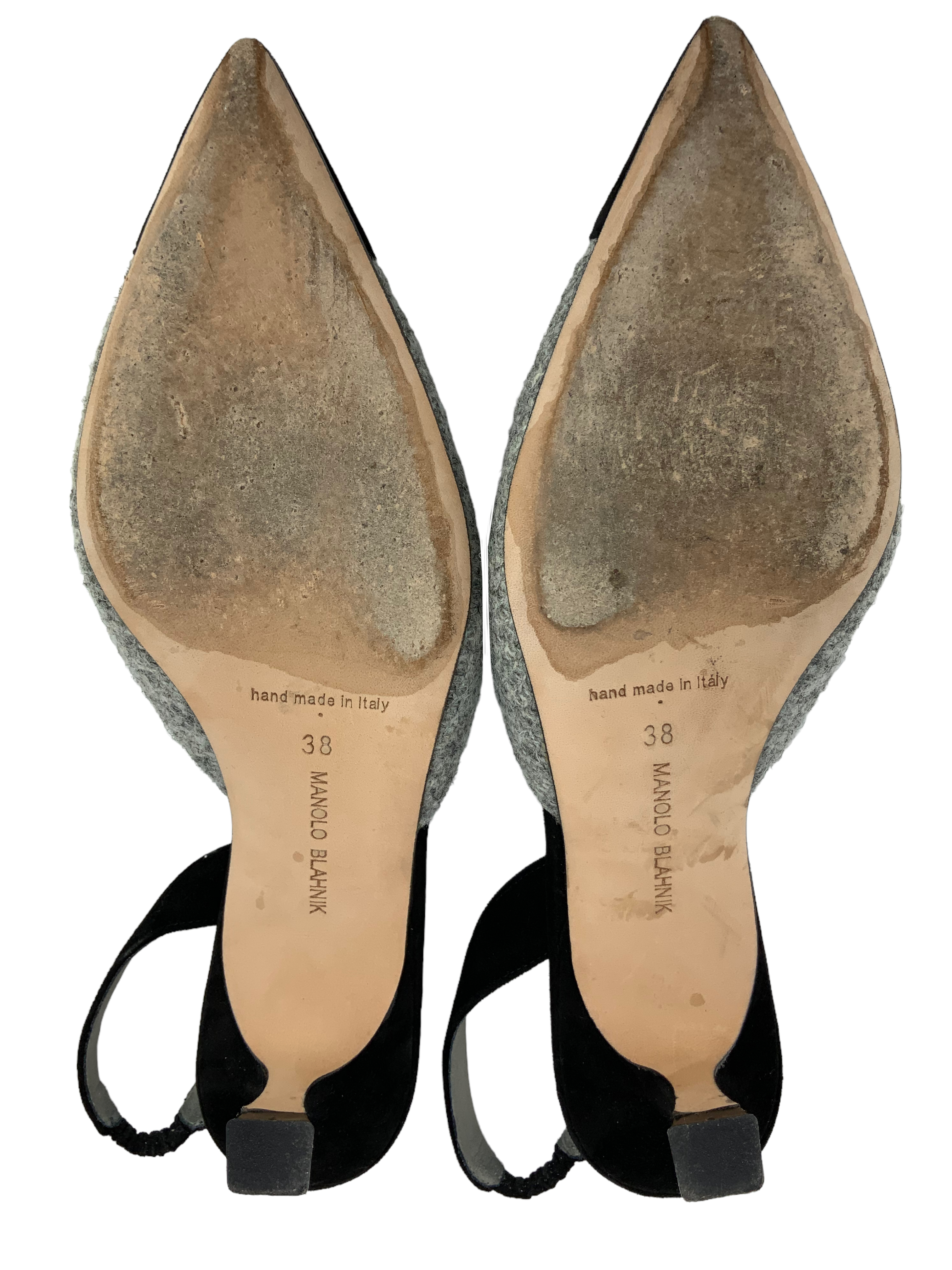 Manolo Blahnik Tweed Carolyne Slingbacks Size 8