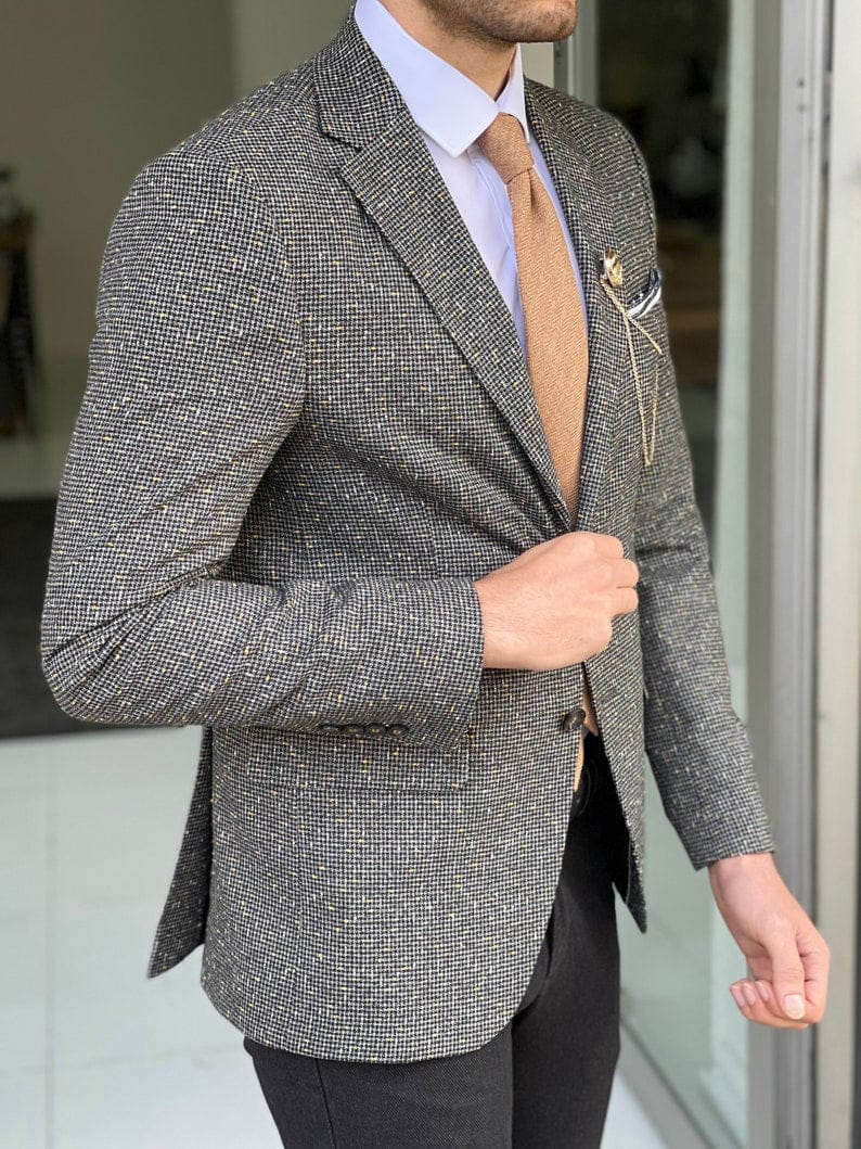 Men's Slim Fit Wool Patterned Blazer