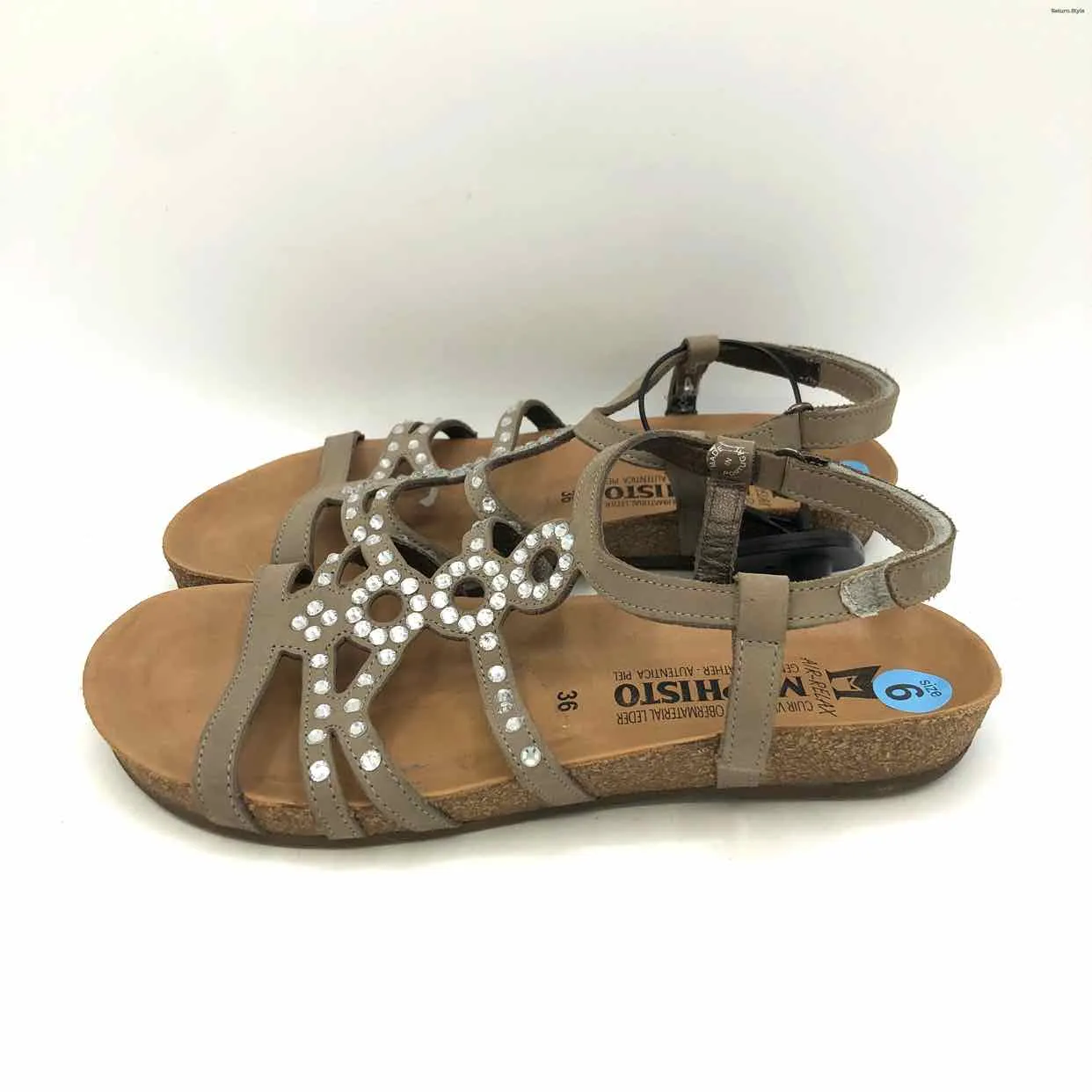 MEPHISTO Taupe Leather Upper Rhinestone Sandal Shoe Size 36 US: 6 Shoes