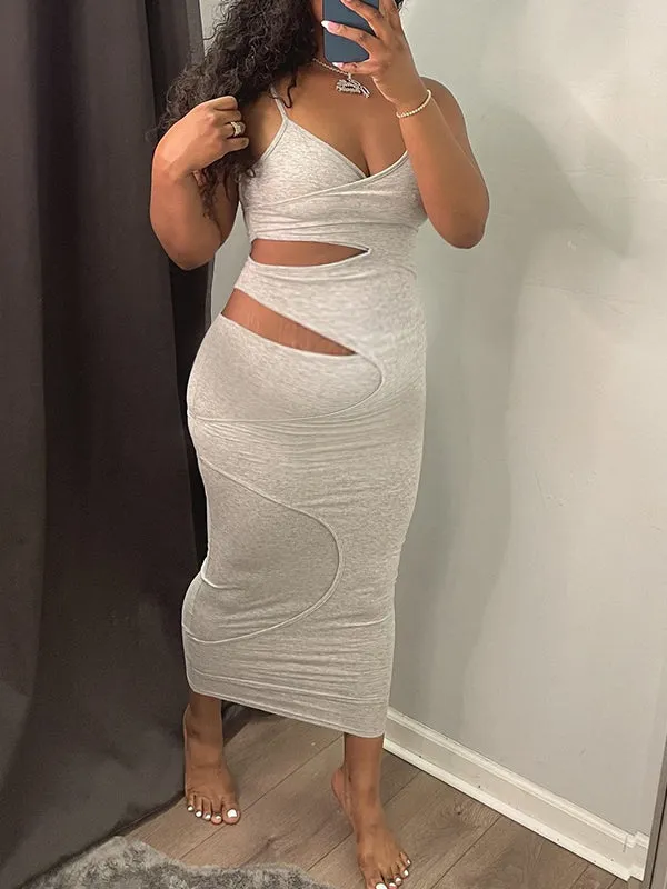 Momnfancy Irregular Cut Out Cami V-neck Bodycon Fashion Daily Going Out Maternity Baby Shower Party Maxi Dress