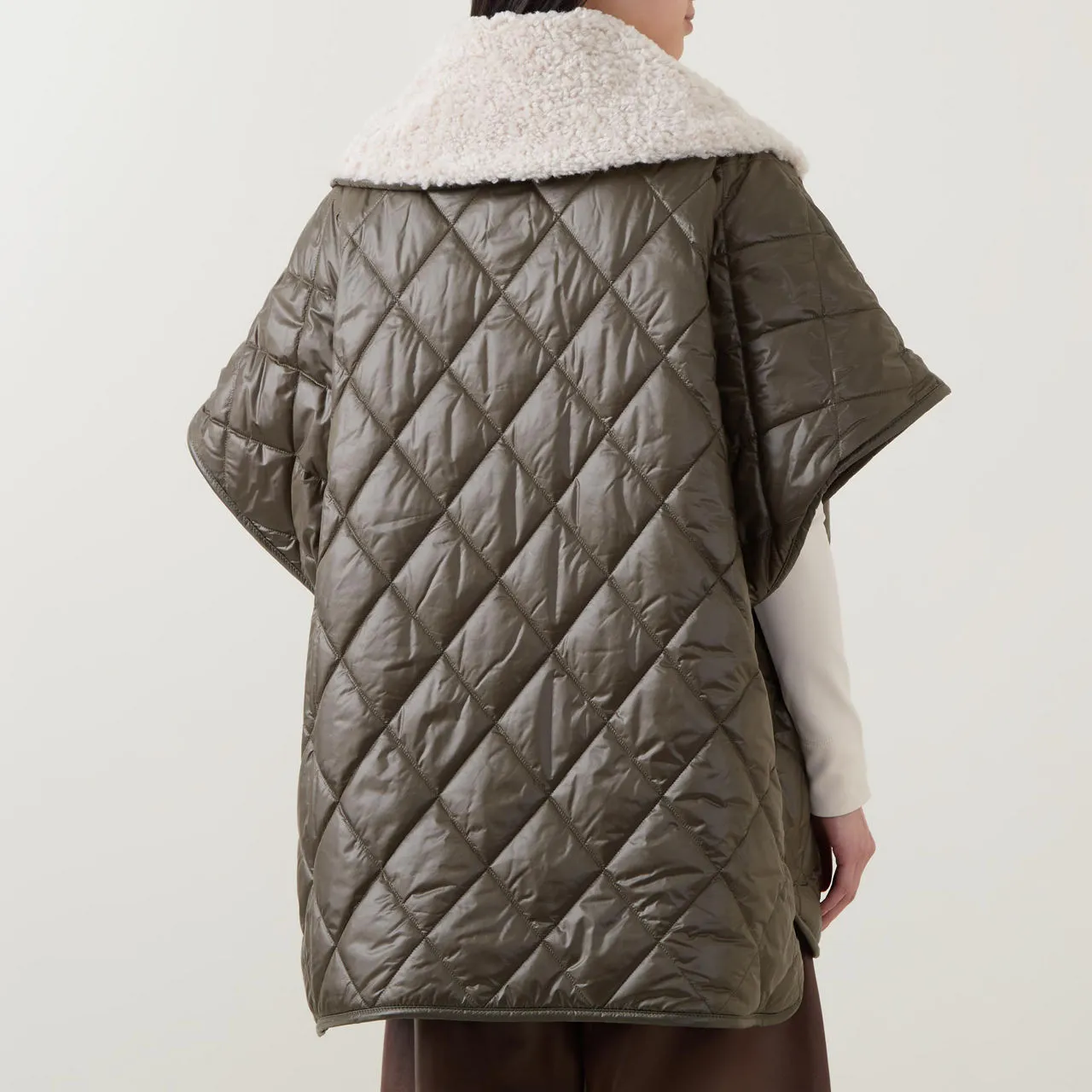 MONCLER Zip-Up Quilted Cape - OLIVE