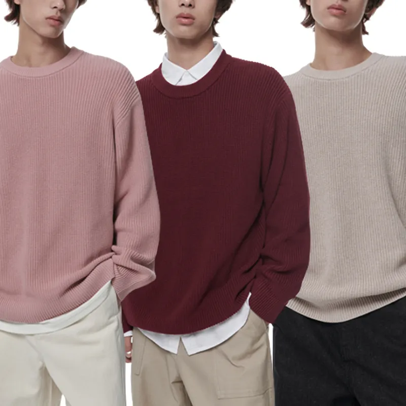 MUSINSA STANDARD  |Crew Neck Street Style Long Sleeves Plain Cotton Sweaters