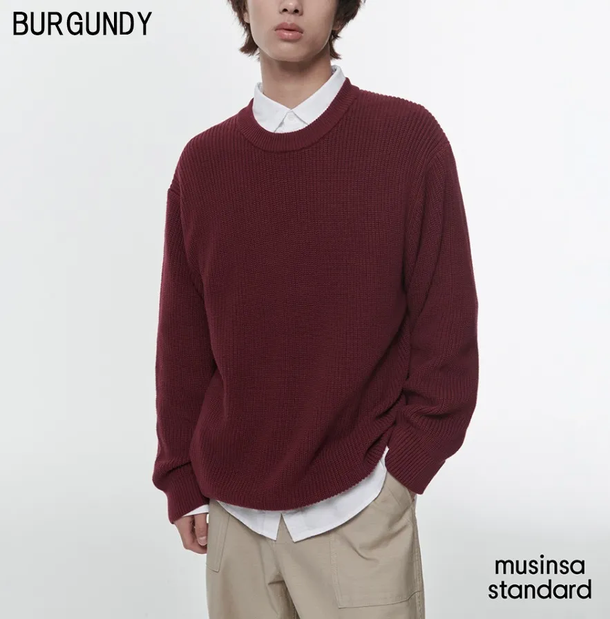 MUSINSA STANDARD  |Crew Neck Street Style Long Sleeves Plain Cotton Sweaters