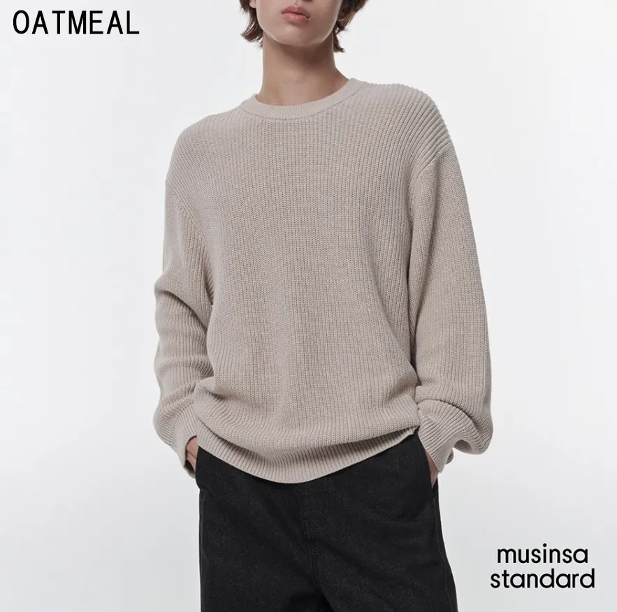 MUSINSA STANDARD  |Crew Neck Street Style Long Sleeves Plain Cotton Sweaters