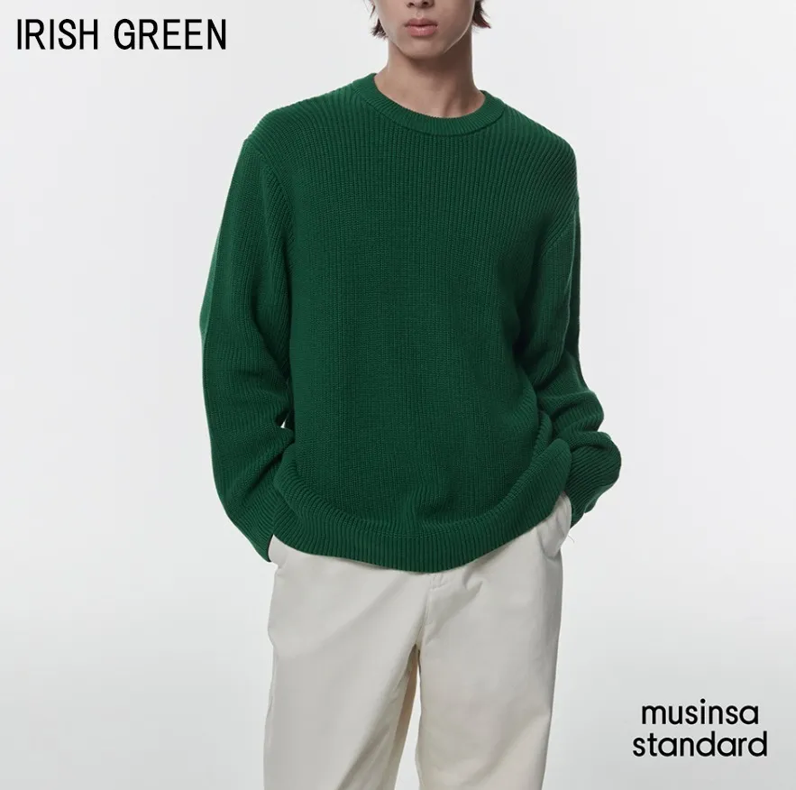 MUSINSA STANDARD  |Crew Neck Street Style Long Sleeves Plain Cotton Sweaters