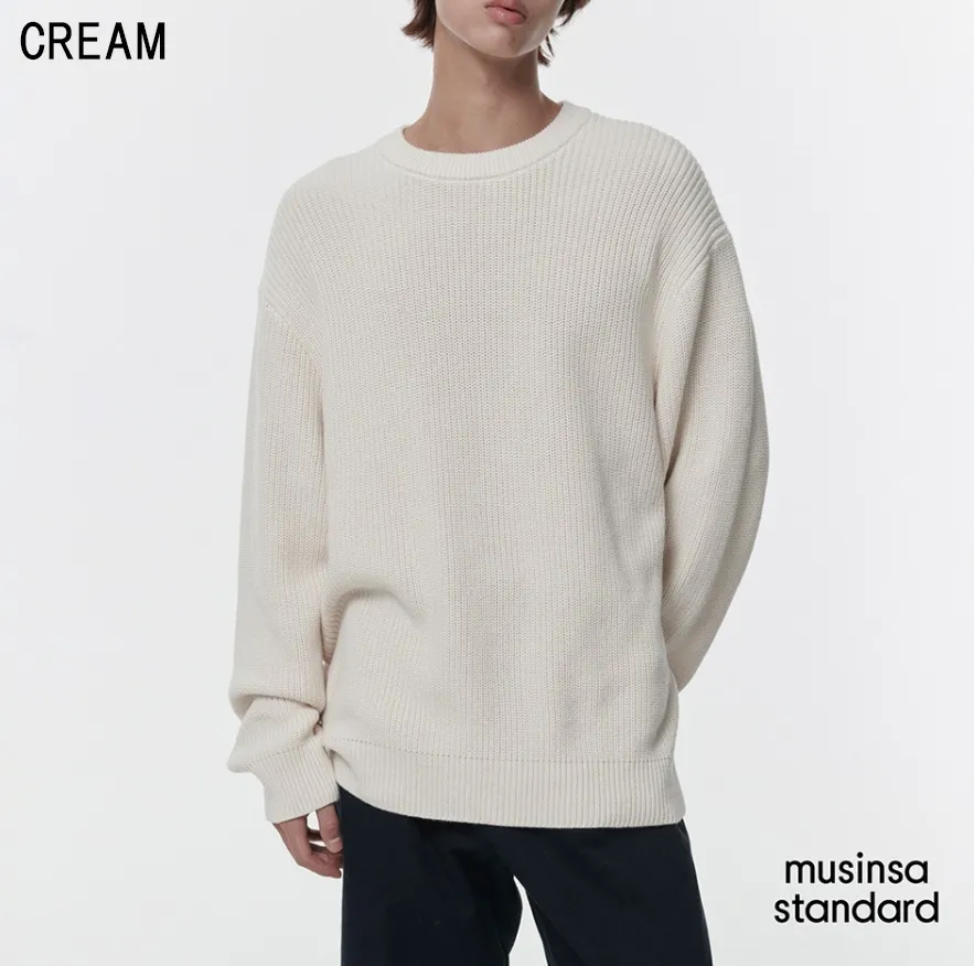 MUSINSA STANDARD  |Crew Neck Street Style Long Sleeves Plain Cotton Sweaters