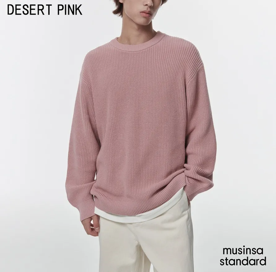 MUSINSA STANDARD  |Crew Neck Street Style Long Sleeves Plain Cotton Sweaters