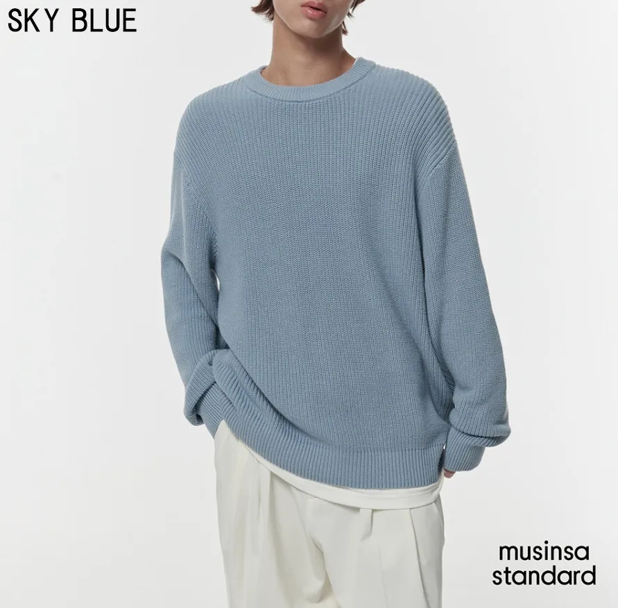 MUSINSA STANDARD  |Crew Neck Street Style Long Sleeves Plain Cotton Sweaters