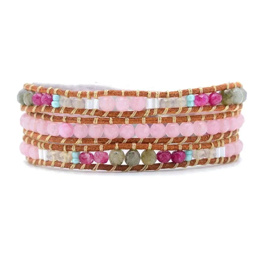 Natural Rose Quartz & Labradorite Wrap Bracelet