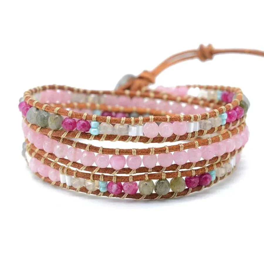 Natural Rose Quartz & Labradorite Wrap Bracelet