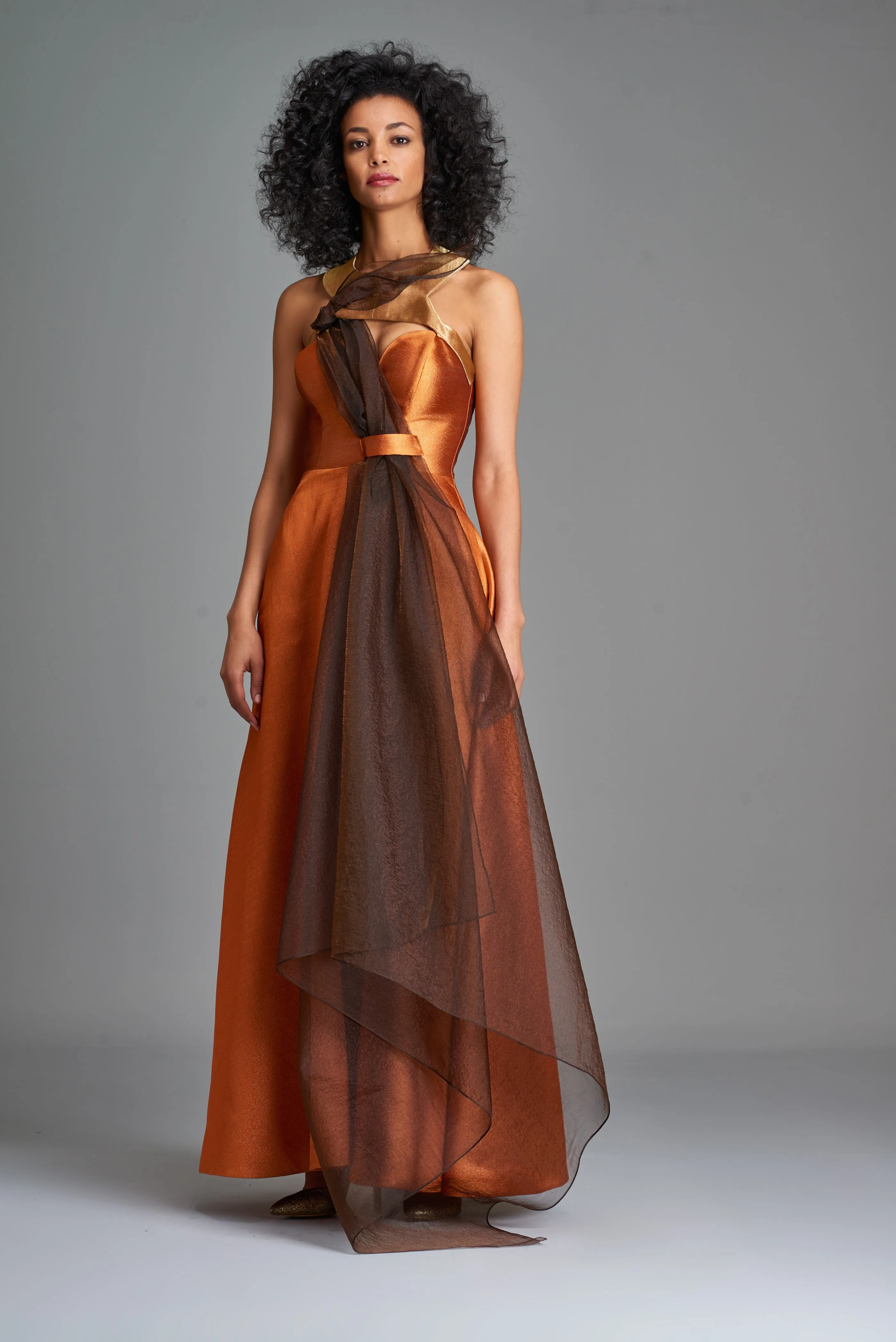 Organza and Double-Side Taffeta Long Dress