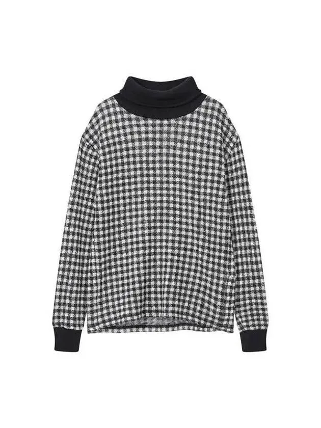 Overseas Station Season Big Chance 8 18 Women s Check Pattern Turtleneck Sweater Black 270225