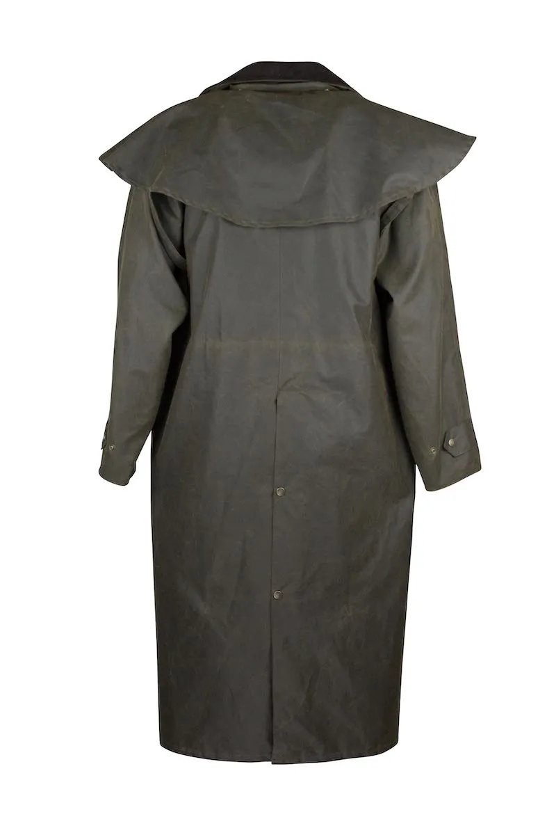 Oxford Blue Long Wax Cape – Dark Olive