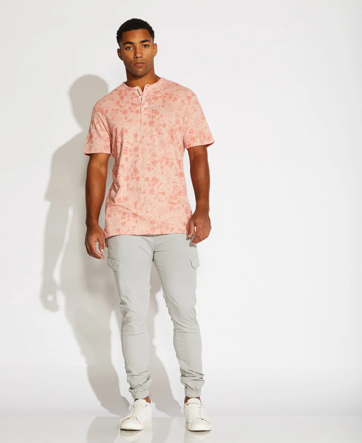 Palu Printed Henley T-Shirt (Heather Coral)