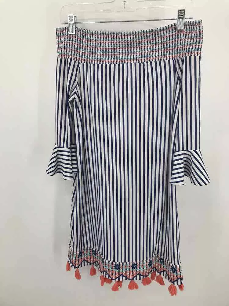 Pre-Owned Cabana Life Navy Size XS Stripe Knee Length Long Sleeve Dress