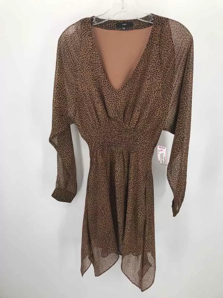 Pre-Owned Fate Brown Size XS Printed Knee Length Long Sleeve Dress