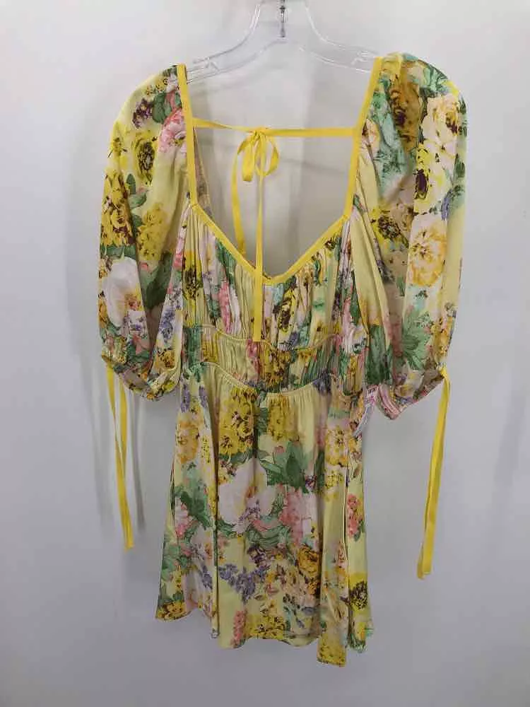 Pre-Owned For Love & Lemons Yellow Size Small Floral Short Long Sleeve Dress