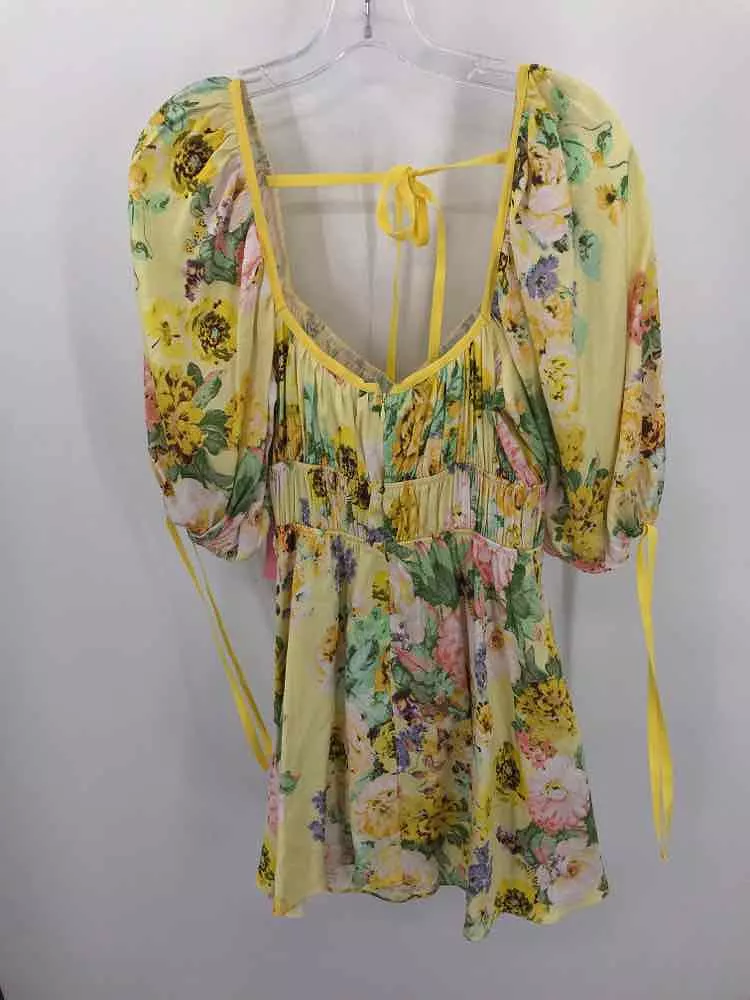 Pre-Owned For Love & Lemons Yellow Size Small Floral Short Long Sleeve Dress