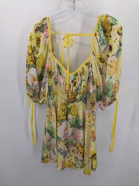 Pre-Owned For Love & Lemons Yellow Size Small Floral Short Long Sleeve Dress