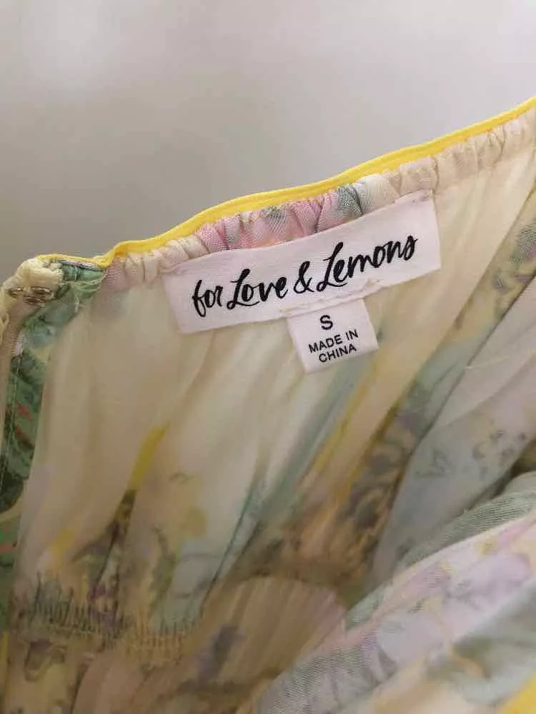 Pre-Owned For Love & Lemons Yellow Size Small Floral Short Long Sleeve Dress