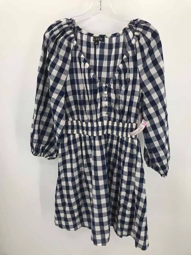 Pre-Owned J Crew Navy Size Medium Gingham Knee Length Long Sleeve Dress