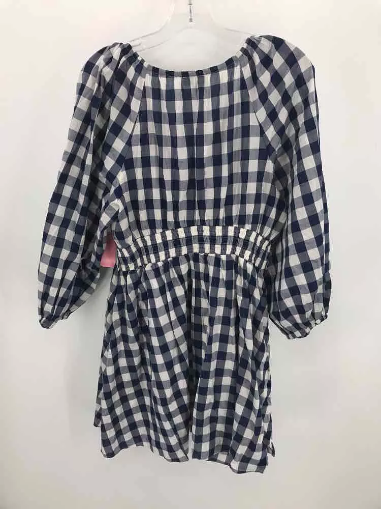 Pre-Owned J Crew Navy Size Medium Gingham Knee Length Long Sleeve Dress