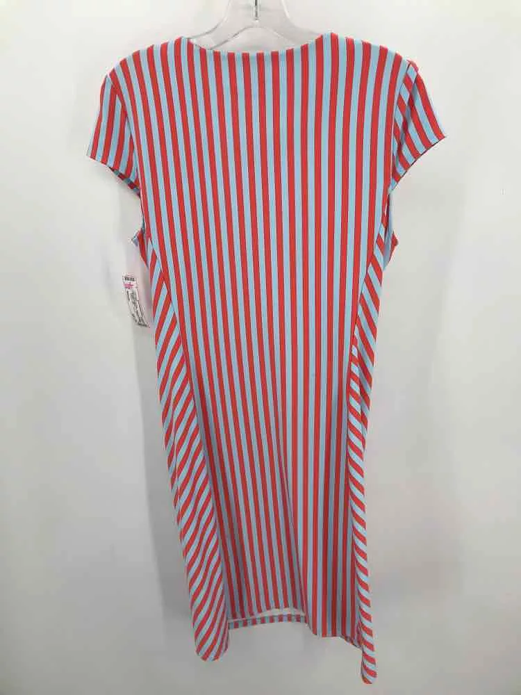 Pre-Owned J Mclaughlin Blue Size Medium Stripe Midi Short Sleeve Dress